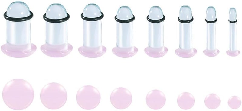 Atomhole Store 8 Pairs/16Pcs 14G-00G Glass Ear Gauges Stretching Kit Short Taper Expander Plugs Solid Tunnels Body Piercing Jewelry Set - Image 1